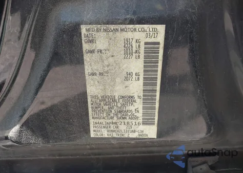 2017 Nissan Altima 2.5 Sr from USA, damaged, VIN 1N4AL3AP4HC218516